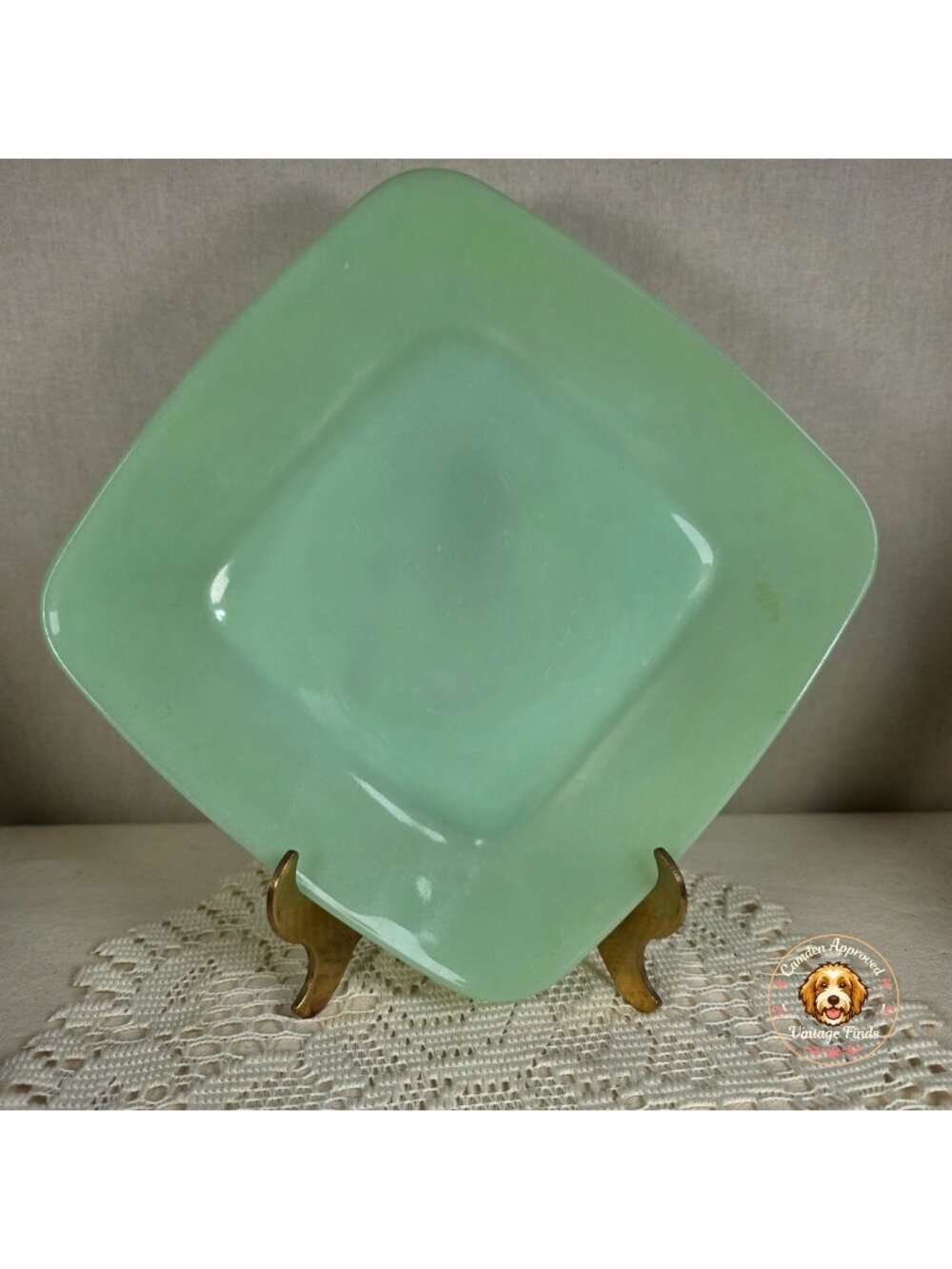 Jadeite Charm 8 3/8" Square Luncheon Plate - Vintage Jade Green Glass - Mid-Cent